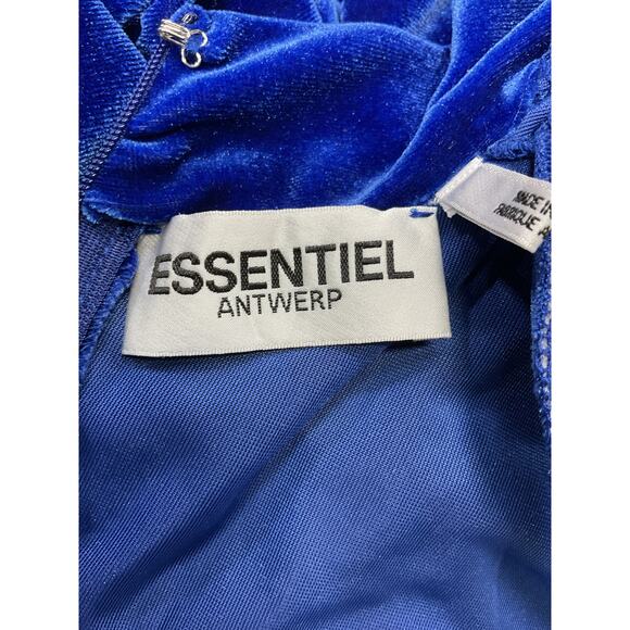 Essentiel Antwerp 'Erita' Blue Velvet Mockneck Midi Dress Size 1 - Picture 4 of 5